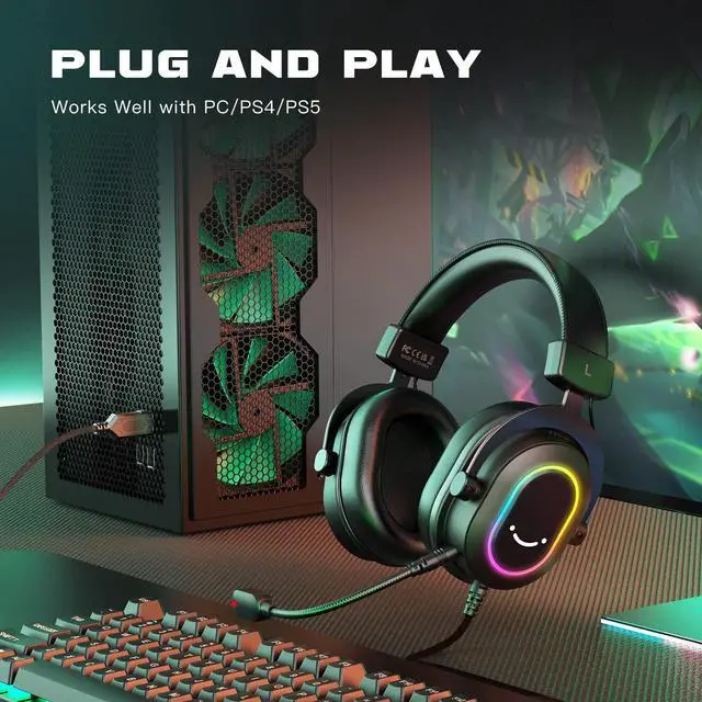 Alt view image 6 of 6 - Deuninker Gaming Microphone and PC Gaming Headset, USB Microphone with Gain Control, Wired Headphones with 7.1 Surround Sound,EQ Mode, RGB, Soft Ear Pads for Streaming, Podcasting, Twitch (K669G+H6)