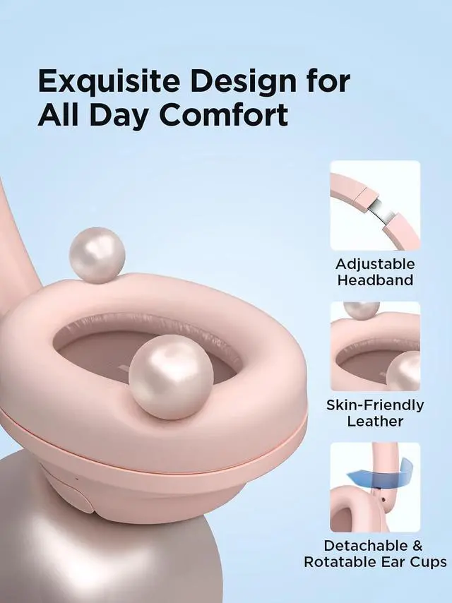 Alt view image 6 of 7 - Deuninker Wireless Bluetooth Noise-canceling Headphones - HQ31 SonoFlow SE Over-Ear Headphones with Hi-Res Audio, 90H Playtime, Clear Calls, Preset EQ Via App, Comfort for Home Office Travel(Pink)