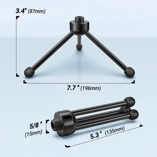 Alt view image 3 of 6 - Deuninker Tripod Stand for Desktop Microphone with Non-slip Rubber Feet, Sturdy Metal Construction, Foldable Desk Mic Stand for Gaming, Podcasting, Meetings, Chatting