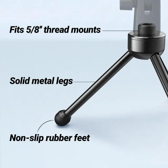 Alt view image 4 of 6 - Deuninker Tripod Stand for Desktop Microphone with Non-slip Rubber Feet, Sturdy Metal Construction, Foldable Desk Mic Stand for Gaming, Podcasting, Meetings, Chatting