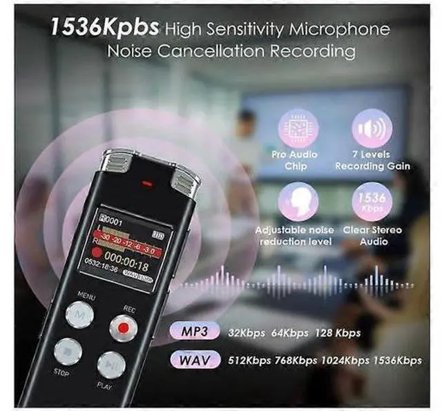 Alt view image 2 of 5 - Ecocleanpath 64GB Voice Activated Recorder with Playback - Upgraded Digital Audio Recorder for Lectures & Meetings (Black)