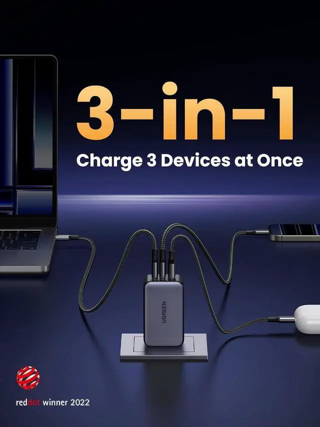 Alt view image 3 of 7 - UGREEN Nexode 65W GaN USB C Wall Charger, 3-Port Compact Foldable Fast Charger Power Adapter for iPhone 17/16/15 Series, Galaxy S25/S24, Pixel 10/9, MacBook Pro/Air, Dell XPS, iPad Pro