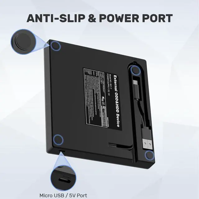 Alt view image 7 of 7 - Unitek External CD DVD Drive, USB 3.0 Type-C Portable CD/DVD +/-RW Drive/DVD Player with SD Card Reader USB 3.0 USB C Hub CD ROM Burner Compatible for Laptop Desktop PC Mac Windows 11/10/8/7 Linux