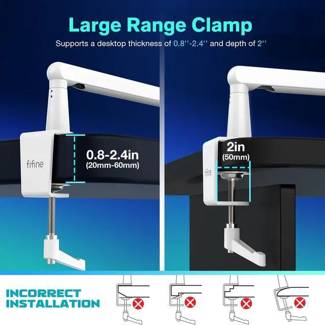 Alt view image 5 of 5 - Deuninker Boom Arm Mic Stand, Low Profile Microphone Arm Stand, Podcast Mic Boom Arm with Desk Mount, Cable Channels Management, Metal Boom Arm White for Recording/Streaming/Gaming/Home Office-BM88W