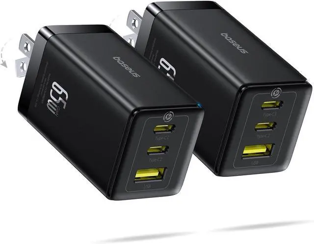 Main image of Baseus 2 Pack 65W USB C Charger Block, PPS 3-Port Fast Compact Foldable USB C Charger for MacBook, iPad Pro, Galaxy S24, iPhone 17/16 and More Series