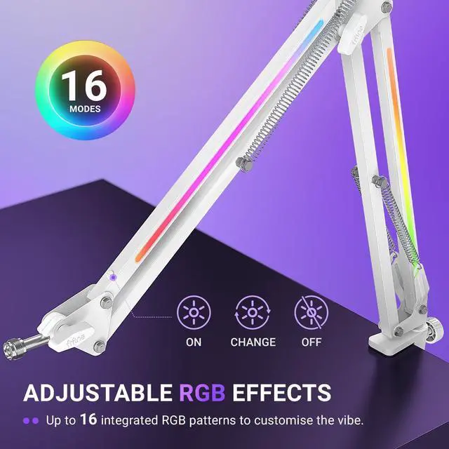 Alt view image 4 of 7 - Deuninker Microphone Boom Arm, Heavy Duty Mic Arm with Controllable RGB Light,C-Clamp,Gaming Desktop Mic Mount Capacity for AM8,Studio Podcasting,Recording,Streaming-BM38W