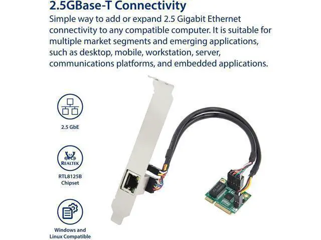 Alt view image 2 of 6 - IO CREST 2.5 Gigabit Ethernet Mini PCI-E Network Controller Card 10/100/1000/25000 Mbps RJ45 LAN Adapter Converter for Desktop PC,SI-MPE24073