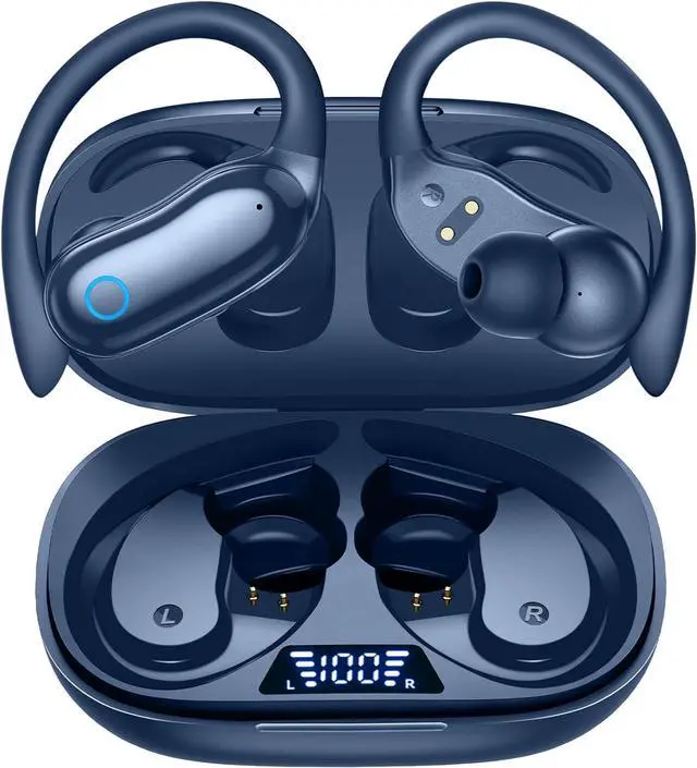 Main image of GNMN Active Noise Cancelling Ear Buds Wireless Earbuds 96hrs Playback Bluetooth Headphones Dual Battery Display Stereo Bass Earphones with Earhooks Microphone IPX7 Waterproof Headset for Sports/Gym