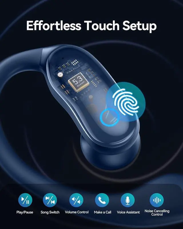 Alt view image 6 of 7 - GNMN Active Noise Cancelling Ear Buds Wireless Earbuds 96hrs Playback Bluetooth Headphones Dual Battery Display Stereo Bass Earphones with Earhooks Microphone IPX7 Waterproof Headset for Sports/Gym