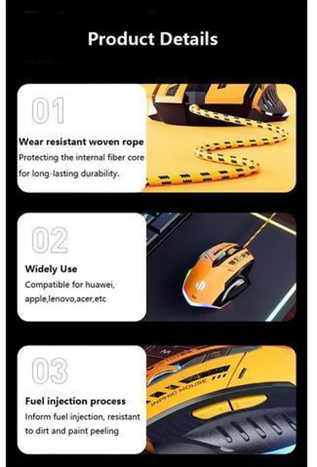 Alt view image 6 of 6 - WSIRAK W6 Wired Mouse E-sport Gaming Mouse RGB LED Backlight Mechanical Mouse For Laptop Computer Office Home Gamers