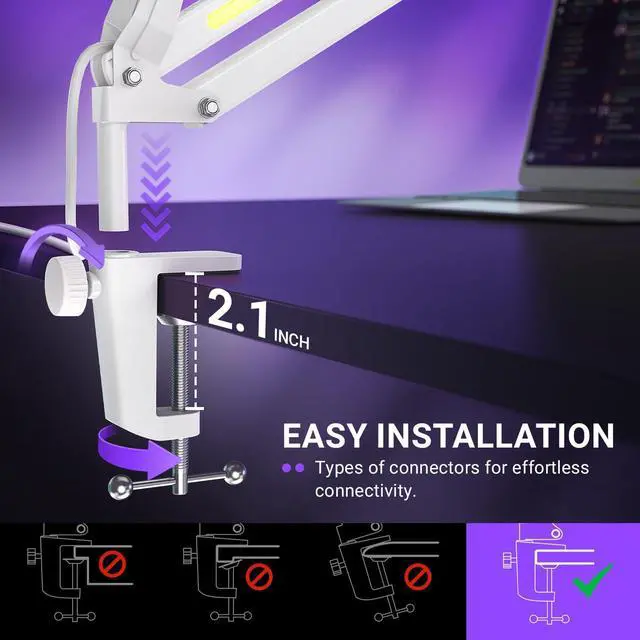 Alt view image 6 of 7 - Deuninker Microphone Boom Arm, Heavy Duty Mic Arm with Controllable RGB Light,C-Clamp,Gaming Desktop Mic Mount Capacity for AM8,Studio Podcasting,Recording,Streaming-BM38W