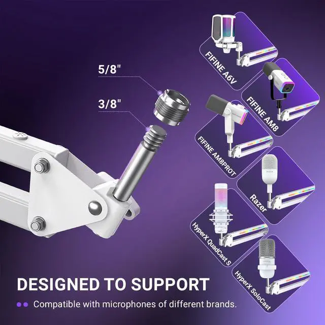 Alt view image 5 of 7 - Deuninker Microphone Boom Arm, Heavy Duty Mic Arm with Controllable RGB Light,C-Clamp,Gaming Desktop Mic Mount Capacity for AM8,Studio Podcasting,Recording,Streaming-BM38W