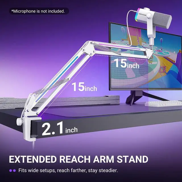 Alt view image 7 of 7 - Deuninker Microphone Boom Arm, Heavy Duty Mic Arm with Controllable RGB Light,C-Clamp,Gaming Desktop Mic Mount Capacity for AM8,Studio Podcasting,Recording,Streaming-BM38W