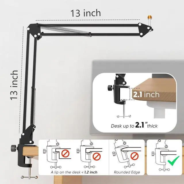 Alt view image 5 of 7 - Deuninker Microphone Boom Arm Stand Kit, Suspension Boom Scissor Mic Stand with Desk Clamp, 3/8 to 5/8 Adapter for Recording, Gaming, Podcasting, Home Studio Office-CS1 (Black+White)