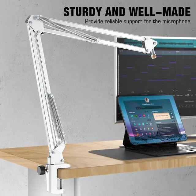 Alt view image 7 of 7 - Deuninker Microphone Boom Arm Stand Kit, Suspension Boom Scissor Mic Stand with Desk Clamp, 3/8 to 5/8 Adapter for Recording, Gaming, Podcasting, Home Studio Office-CS1 (Black+White)