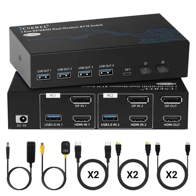 Alt view image 3 of 5 - TCNEWCL 4K@120Hz HDMI Displayport KVM Switch 2 PC 2 Monitor 8K@60Hz DP 1.4 HDMI 2.1 USB 3.0 KVM Switch Dual Monitor, Support Extended & Copy Mode with Desktop Controller and 2 HDMI+DP+USB Cables