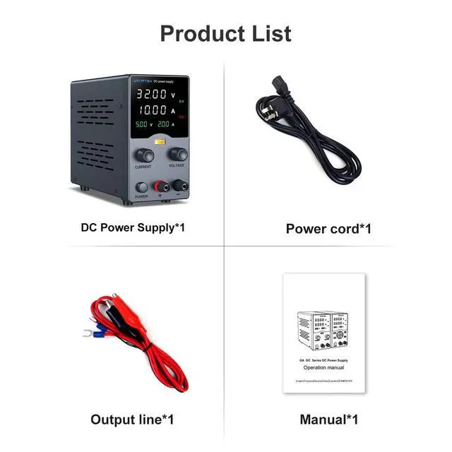 Alt view image 6 of 7 - Wanptek DC Power Supply Variable 30V 10A, Bench Power Supply with Encoder Adjustments Knob, USB Fast Charge Port with Output Current Display, 4-Digit LED Display