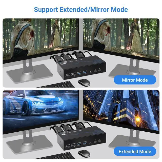 Alt view image 5 of 5 - TCNEWCL 4K@120Hz HDMI Displayport KVM Switch 2 PC 2 Monitor 8K@60Hz DP 1.4 HDMI 2.1 USB 3.0 KVM Switch Dual Monitor, Support Extended & Copy Mode with Desktop Controller and 2 HDMI+DP+USB Cables