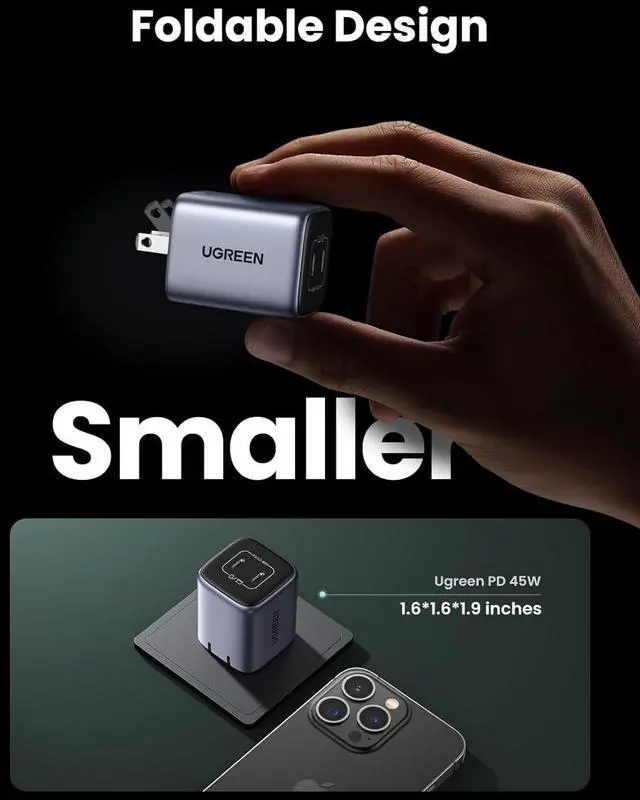 Alt view image 6 of 7 - 45W USB C Charger Nexode 2 Port GaN Foldable PPS Wall Charger Block Support Super Fast Charging 2.0 for Galaxy S24 Ultra/Note 20 iPhone 16/15/14 iPad MacBook Steam Deck (Black)