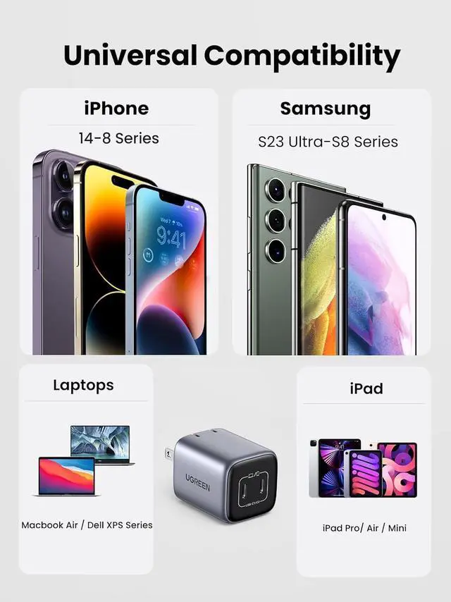 Alt view image 7 of 7 - 45W USB C Charger Nexode 2 Port GaN Foldable PPS Wall Charger Block Support Super Fast Charging 2.0 for Galaxy S24 Ultra/Note 20 iPhone 16/15/14 iPad MacBook Steam Deck (Black)