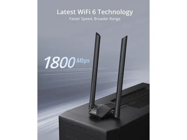 Alt view image 2 of 7 - BrosTrend USB WiFi 6 Adapter AX1800 Long Range USB WiFi Adapter for PC Laptop Desktop 5GHz/1201Mbps + 2.4GHz/574Mbps Wireless Dongle with 2X High Gain Wi-Fi Antennas for Windows 11/10 ONLY