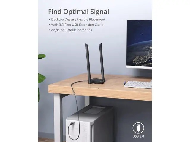 Alt view image 5 of 7 - BrosTrend USB WiFi 6 Adapter AX1800 Long Range USB WiFi Adapter for PC Laptop Desktop 5GHz/1201Mbps + 2.4GHz/574Mbps Wireless Dongle with 2X High Gain Wi-Fi Antennas for Windows 11/10 ONLY