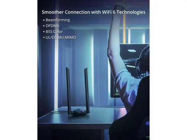 Alt view image 6 of 7 - BrosTrend USB WiFi 6 Adapter AX1800 Long Range USB WiFi Adapter for PC Laptop Desktop 5GHz/1201Mbps + 2.4GHz/574Mbps Wireless Dongle with 2X High Gain Wi-Fi Antennas for Windows 11/10 ONLY