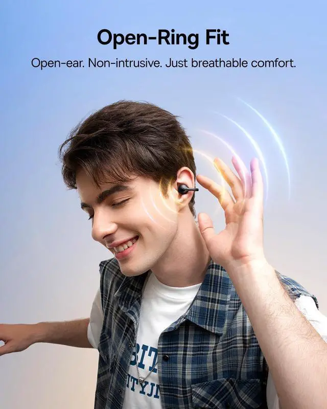 Alt view image 2 of 7 - Baseus Bass BC1 Open Ear Earbuds Clip-On Headphones, Open-Ring Comfort with Tri-Curve Snug Clip, Powerful Sound with SuperBass, 4-Mic Clear Calls, IP55 Waterproof, 38H Playtime, Lightweight