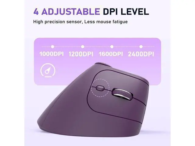 Alt view image 6 of 7 - Dan Dan Ergonomic Vertical Wireless Mouse with 57° Natural Handshake Posture, Rechargeable, 2.4G & Bluetooth 5.2 Connectivity, Multi-Device Support, Adjustable DPI, 500mAh Battery (C)