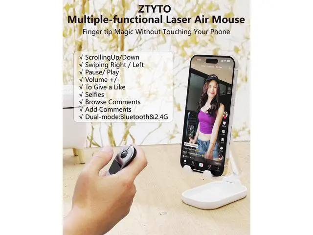 Alt view image 2 of 7 - Air Mouse for PC/iOS/Android with Touchpad Rechargeable Wireless Presentation for PPT Pointer Bluetooth 2.4G Remote Control for PowerPoint/Keynote/Tiktok/Camera/Kindle App (Silver)