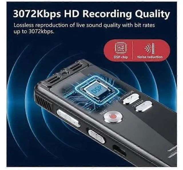 Alt view image 3 of 5 - Ecocleanpath 64GB Digital Voice Activated Recorder with Playback - 3072Kbps HD Audio Recorder, 25H Continuous Recording (Black)