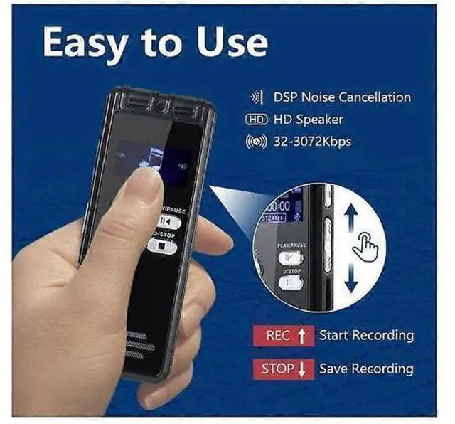 Alt view image 2 of 5 - Ecocleanpath 64GB Digital Voice Activated Recorder with Playback - 3072Kbps HD Audio Recorder, 25H Continuous Recording (Black)