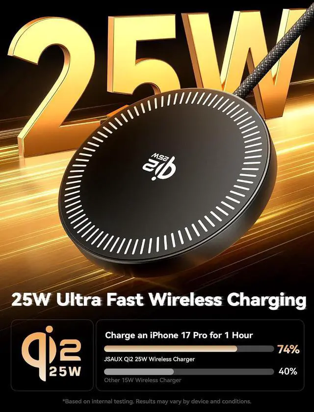 Alt view image 2 of 7 - 25W Qi2 Magnetic Wireless Charger for iPhone 17 Magsafe Wireless Charging, Fast Charging, Compatible with iPhone 17 Air Pro Max/16/15/14/13/12 Series