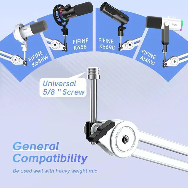 Alt view image 4 of 7 - Deuninker Microphone Boom Arm Kit, Metal Heavy Duty Mic Stand with 3/8" to 5/8" Threads Screw & 10ft Balanced XLR Cable for Podcasting Recording, Streaming & Recording-BM63W+L9W