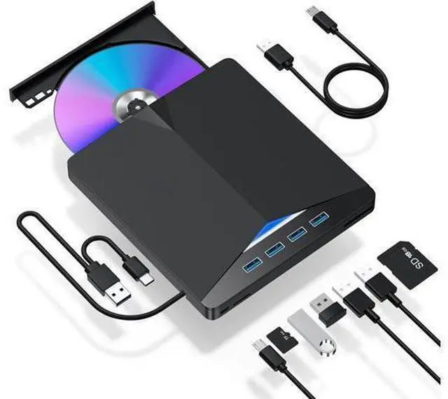 Main image of External CD/DVD Drive for Laptop, 7 in 1 USB 3.0 DVD Player Portable CD/DVD Burner, CD ROM External DVD Drive for Laptop Compatible with Laptop Desktop PC Windows 11/10/8/7 Linux Mac OS (Jet Black)