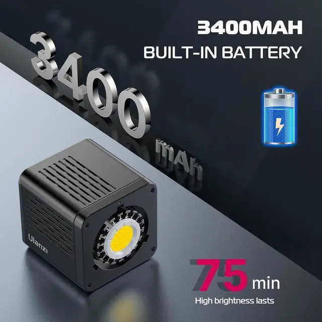 Alt view image 7 of 7 - Deuninker 40W Pro Portable LED Video Light with DC Power Adapter, 3400mAh Build-in Battery Metal Mini Dual Color Temperature COB Continuous Output Lighting Handheld Spotlight 2500K-6500K for Video