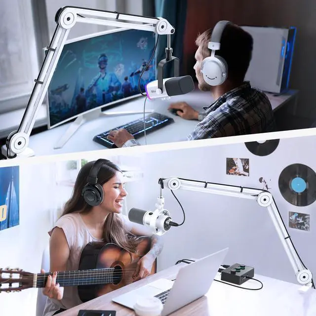 Alt view image 6 of 7 - Deuninker Microphone Boom Arm Kit, Metal Heavy Duty Mic Stand with 3/8" to 5/8" Threads Screw & 10ft Balanced XLR Cable for Podcasting Recording, Streaming & Recording-BM63W+L9W
