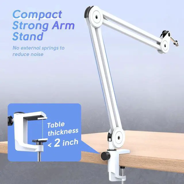 Alt view image 5 of 7 - Deuninker Microphone Boom Arm Stand, Metal Heavy Duty Mic Stand, Scissor Suspension Adjustable Boom Arm for Podcast Recording Streaming Gaming, with Desk Clamp, 5/8" Screw, Cable Ties-BM63 White