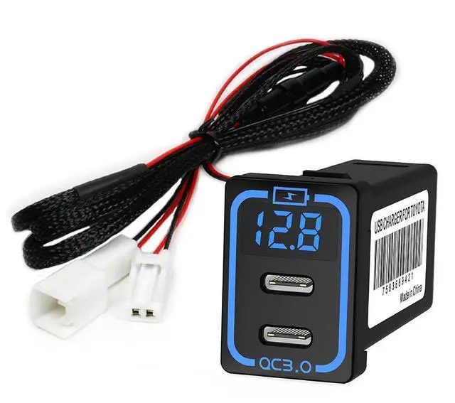 Main image of QURO Car Socket 2Ports Car Charger Type-c 2PD Quick Charger with Voltage Led Display Dual PORT Phone DVR MP3 Adapter for Toyota