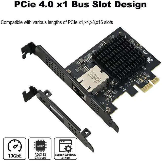 Alt view image 2 of 6 - Quantum PCIe4.0 X1 10G Ethernet Card AQC113 Chip 10/5/2.5G Multi-Speed RJ45 Port for Gaming PC Virtual Storage Server Bulk OEM/ODM