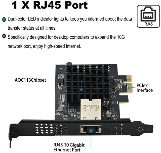 Alt view image 5 of 6 - Quantum PCIe4.0 X1 10G Ethernet Card AQC113 Chip 10/5/2.5G Multi-Speed RJ45 Port for Gaming PC Virtual Storage Server Bulk OEM/ODM