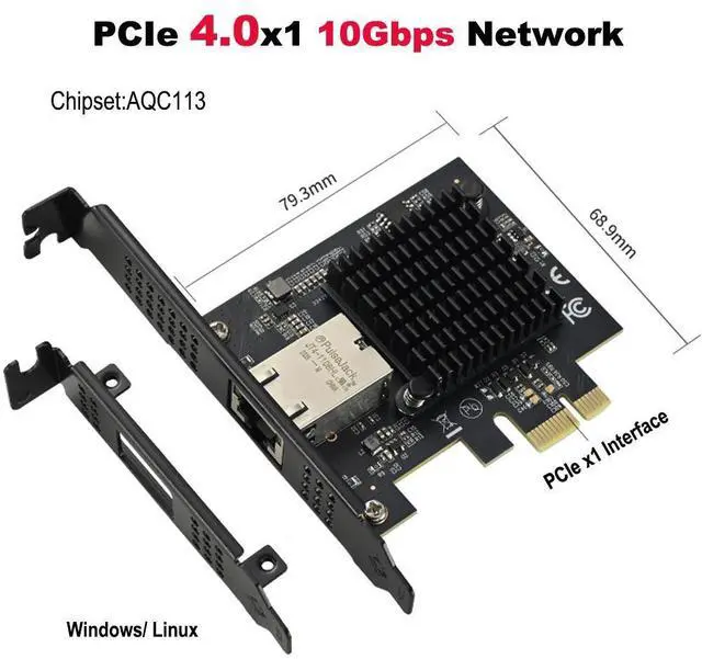 Alt view image 3 of 6 - Quantum PCIe4.0 X1 10G Ethernet Card AQC113 Chip 10/5/2.5G Multi-Speed RJ45 Port for Gaming PC Virtual Storage Server Bulk OEM/ODM