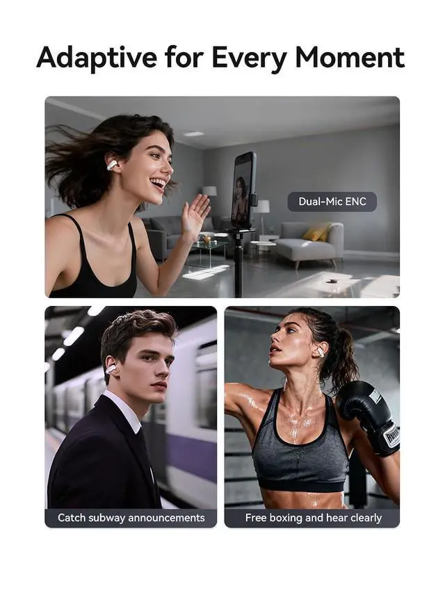 Alt view image 4 of 7 - Deuninker Ear Clip S12, Clip-On Earbuds, Lightweight Comfort, Snug Fit, Bluetooth 5.4 Open-Ear Headphones, Powerful Sound, Clear Calls, IPX5 Water Resistance, Long Playtime, Touch Control White