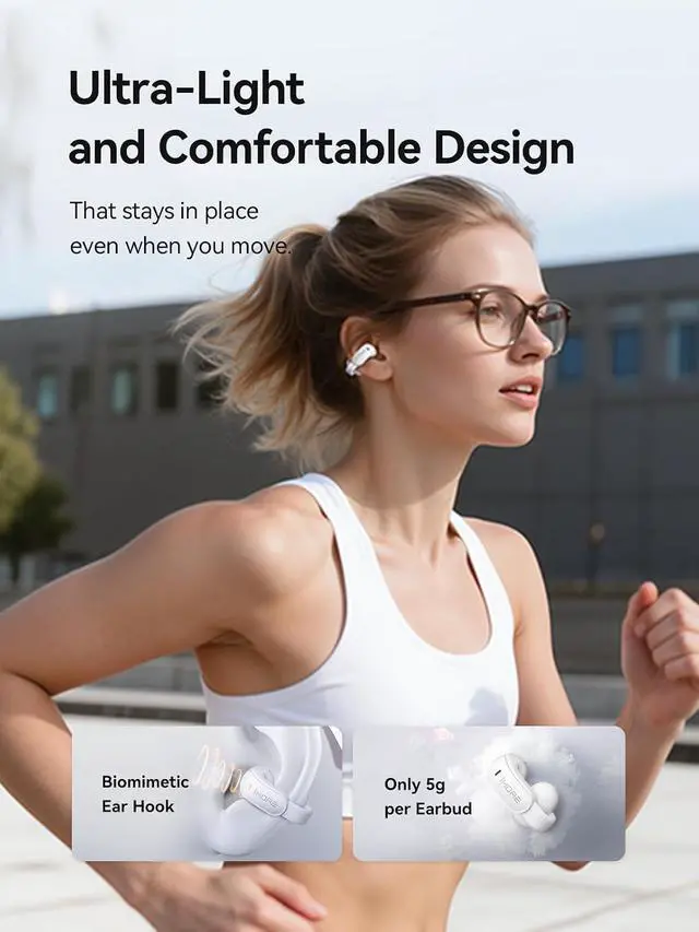 Alt view image 3 of 7 - Deuninker Ear Clip S12, Clip-On Earbuds, Lightweight Comfort, Snug Fit, Bluetooth 5.4 Open-Ear Headphones, Powerful Sound, Clear Calls, IPX5 Water Resistance, Long Playtime, Touch Control White