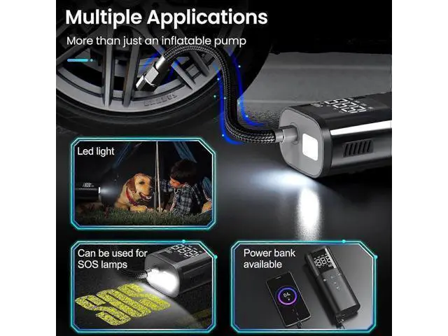 Alt view image 2 of 5 - Ecocleanpath 120 PSI Cordless Tire Inflator & Power Bank - Fast Portable Air Compressor for Car, Bike, Ball