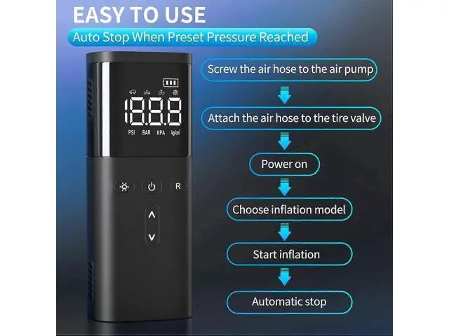 Alt view image 4 of 5 - Ecocleanpath 120 PSI Cordless Tire Inflator & Power Bank - Fast Portable Air Compressor for Car, Bike, Ball