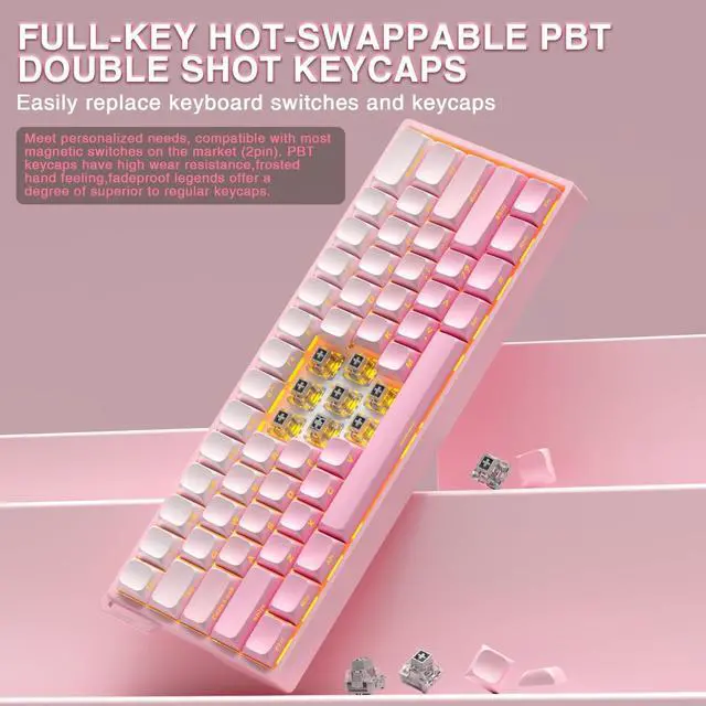 Alt view image 5 of 5 - Aula WIN60 HE - 60% Mechanical Gaming Keyboard Wired, Hall Effect Magnetic Switch Hot Swappable,8000 Hz Polling Rate, RGB Keyboard 60 Percent Compact Design for PC (Gradient Pink)