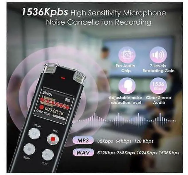 Alt view image 2 of 5 - Ecocleanpath 32GB Voice Activated Digital Recorder | USB Rechargeable Dictaphone with MP3 Playback (Black)