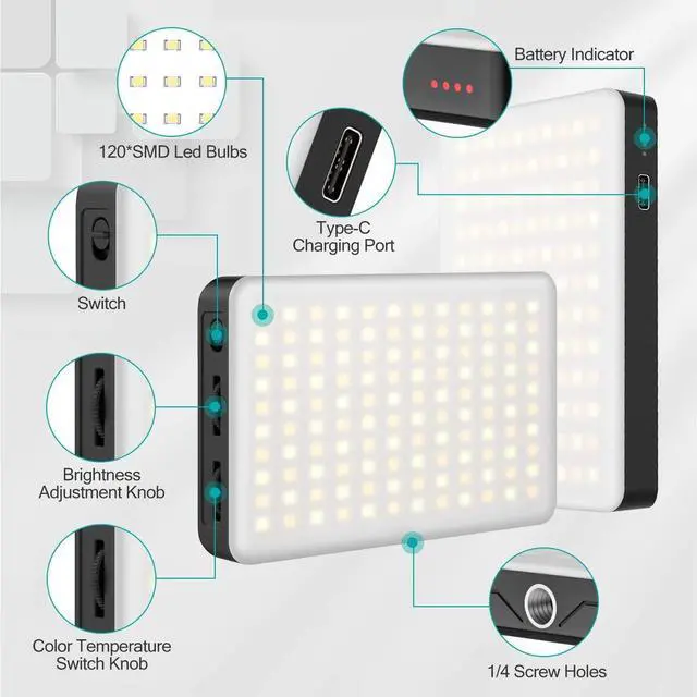 Alt view image 4 of 7 - Deuninker VL120 LED Video Light on Camera, 6 Color Filters Mini Rechargeable LED Photography Camera Lighting Panel 3200K-6500K Bi-Color Dimmable, CRI95+, 3100mAh Battery Fill Light for Nikon Sony DSLR