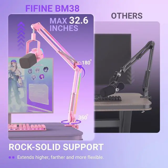 Alt view image 6 of 7 - Deuninker USB Condenser Microphone & RGB Microphone Boom Arm Bundle, Gaming PC Mic with Quick Mute, Metal Suspension Mic Stand with Adapter for Streaming, Podcasting-A6VP+BM38P